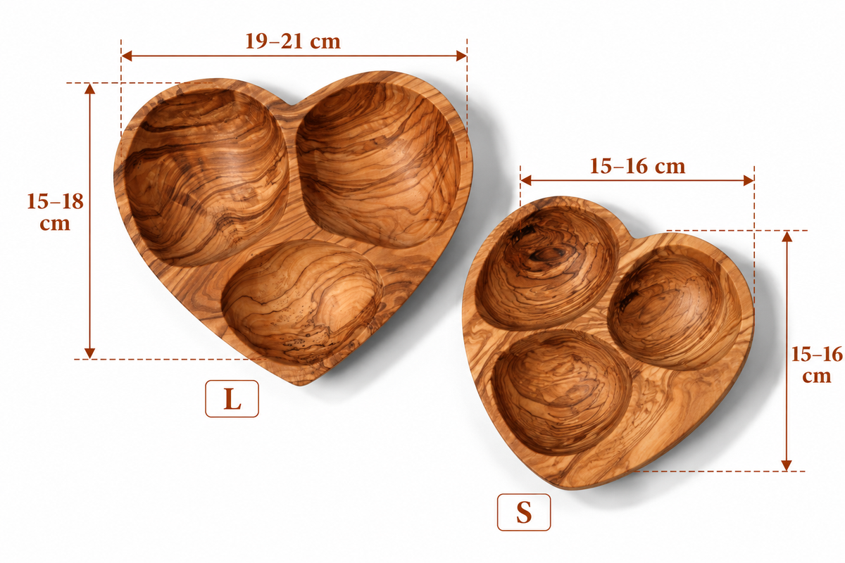 Set of 2 Heart-Shaped 3-Compartment Appetizer Dishes