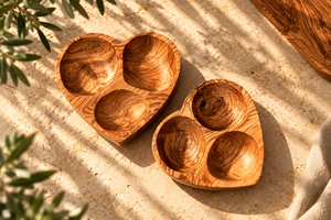 Set of 2 Heart-Shaped 3-Compartment Appetizer Dishes