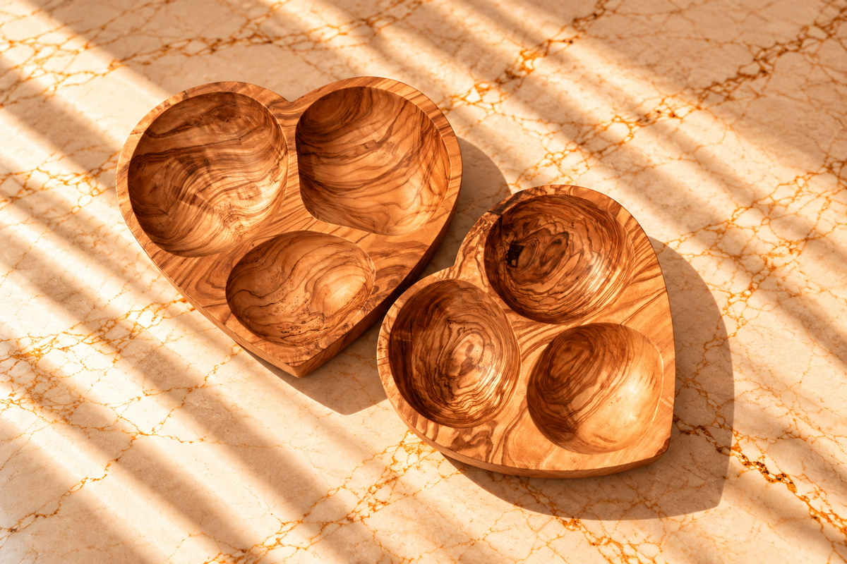 Set of 2 Heart-Shaped 3-Compartment Appetizer Dishes