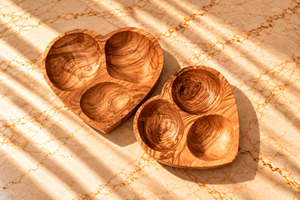 Set of 2 Heart-Shaped 3-Compartment Appetizer Dishes