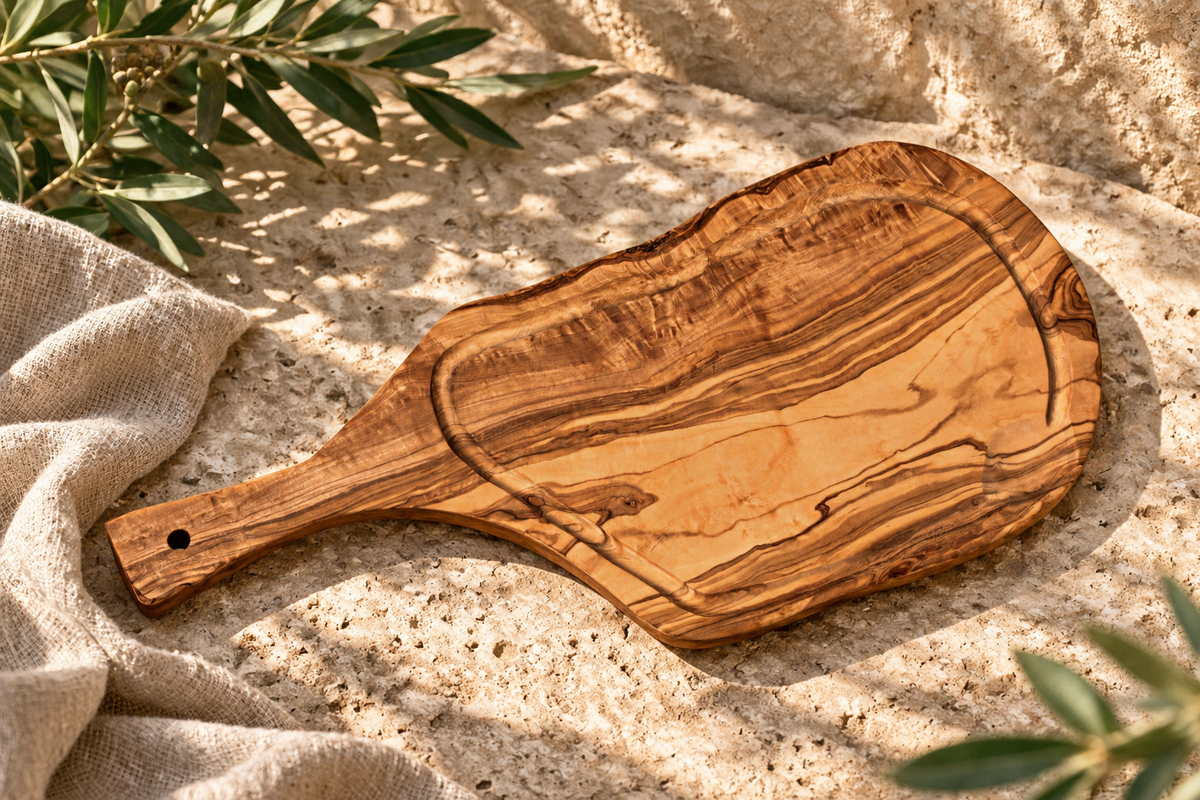 Steak board with handle and juice groove