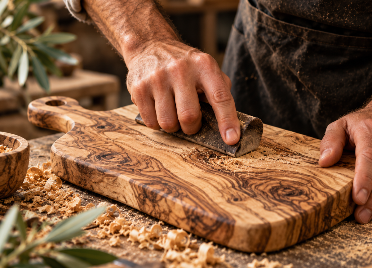 Handcrafted olive wood in the kitchen